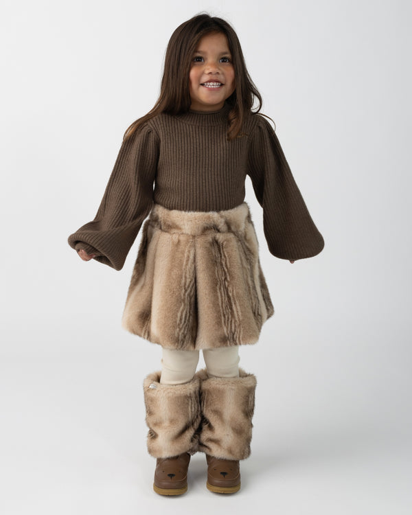 Widya Leg Warmers | Soft Taupe Striped Teddy