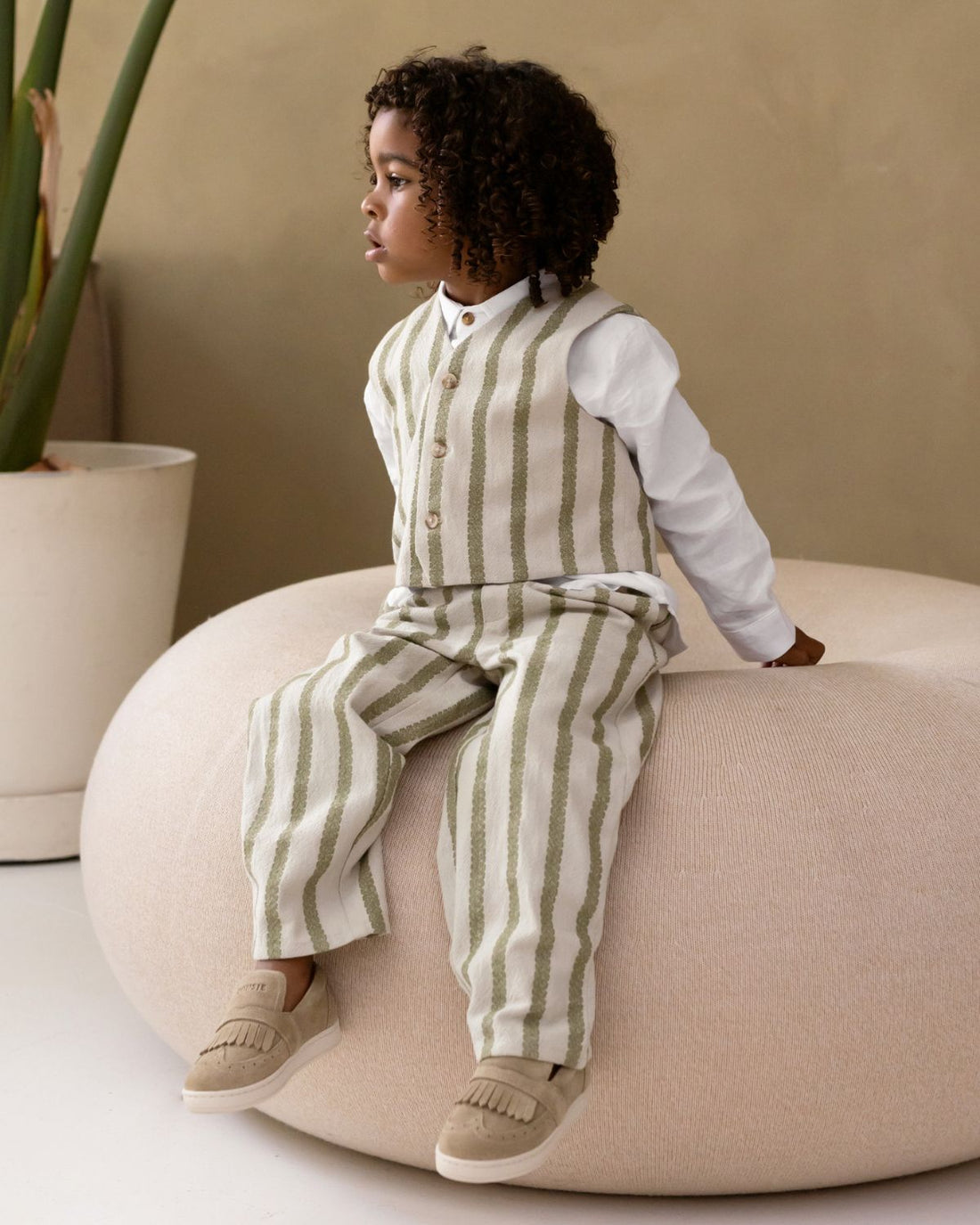 Shortan Gilet | Light Green - Green Striped