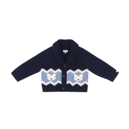 Kwinten Merino Wool Cardigan | Polar Bears | Navy Blue