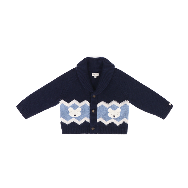 Kwinten Merino Wool Cardigan | Polar Bears | Navy Blue