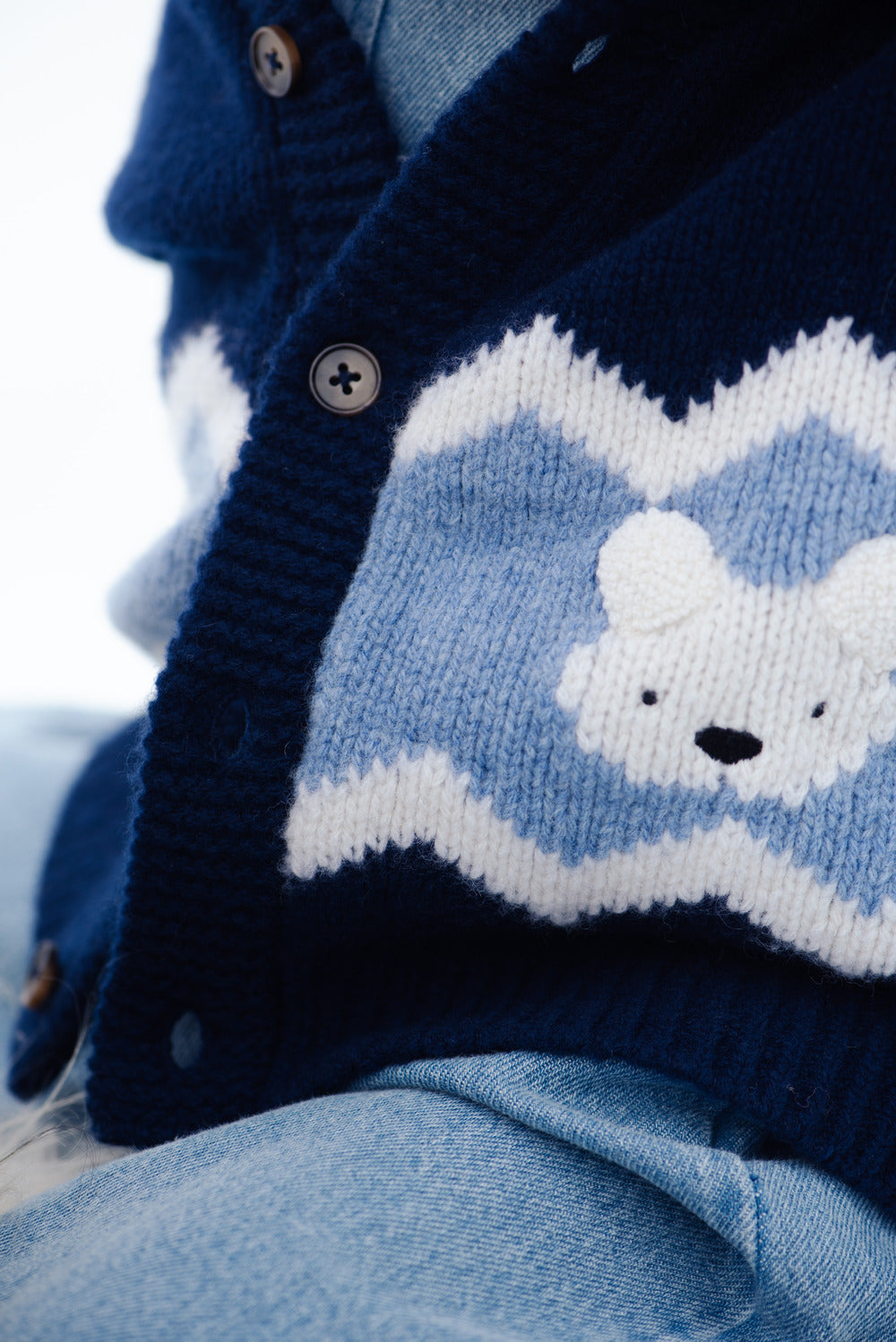 Kwinten Merino Wool Cardigan | Polar Bears | Navy Blue
