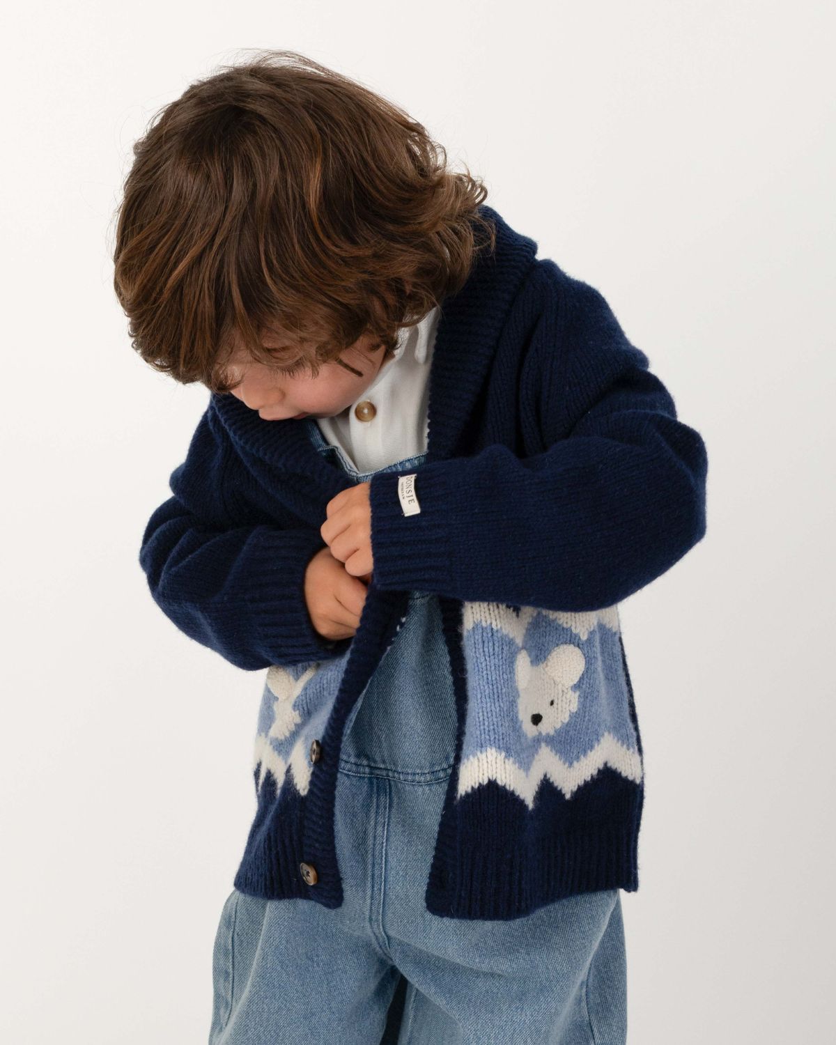 Kwinten Merino Wool Cardigan | Polar Bears | Navy Blue