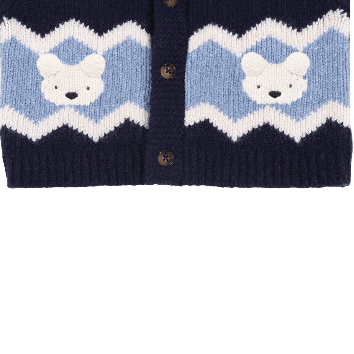 Kwinten Merino Wool Cardigan | Polar Bears | Navy Blue
