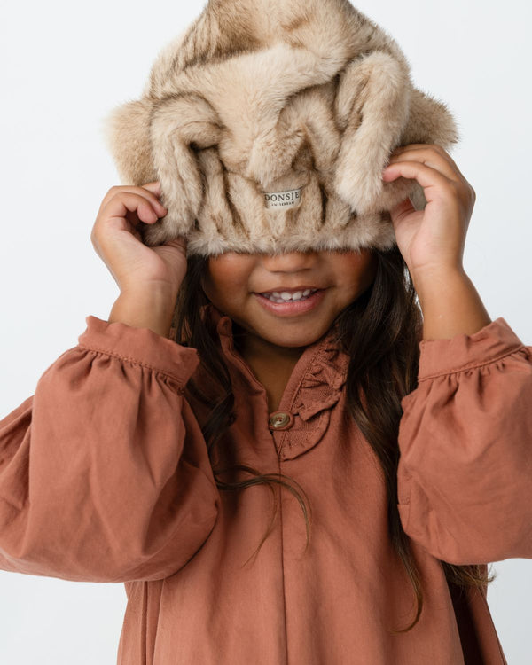 Evangeline Hat | Soft Taupe Striped Teddy