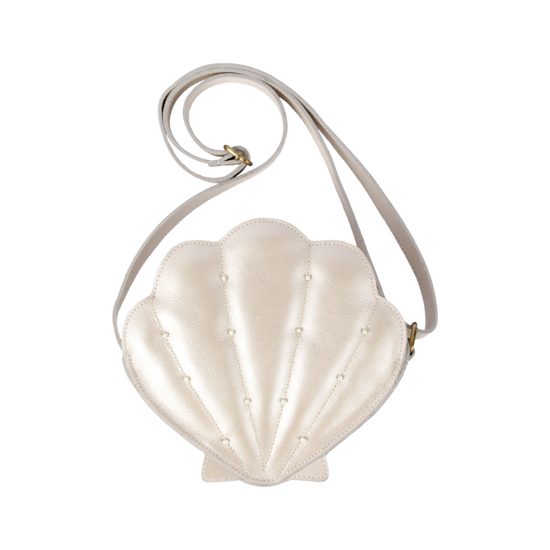 Shelly Shoulderbag | Scallop | Off White Metallic Leather