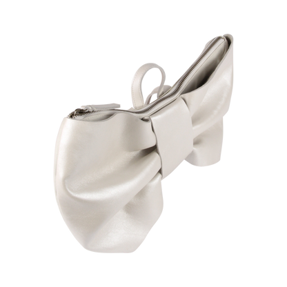 Iono Schoolbag | Bow | Off White Metallic Leather