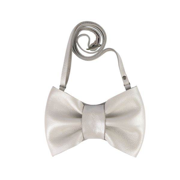 Viona Purse | Bow | Off White Metallic Leather