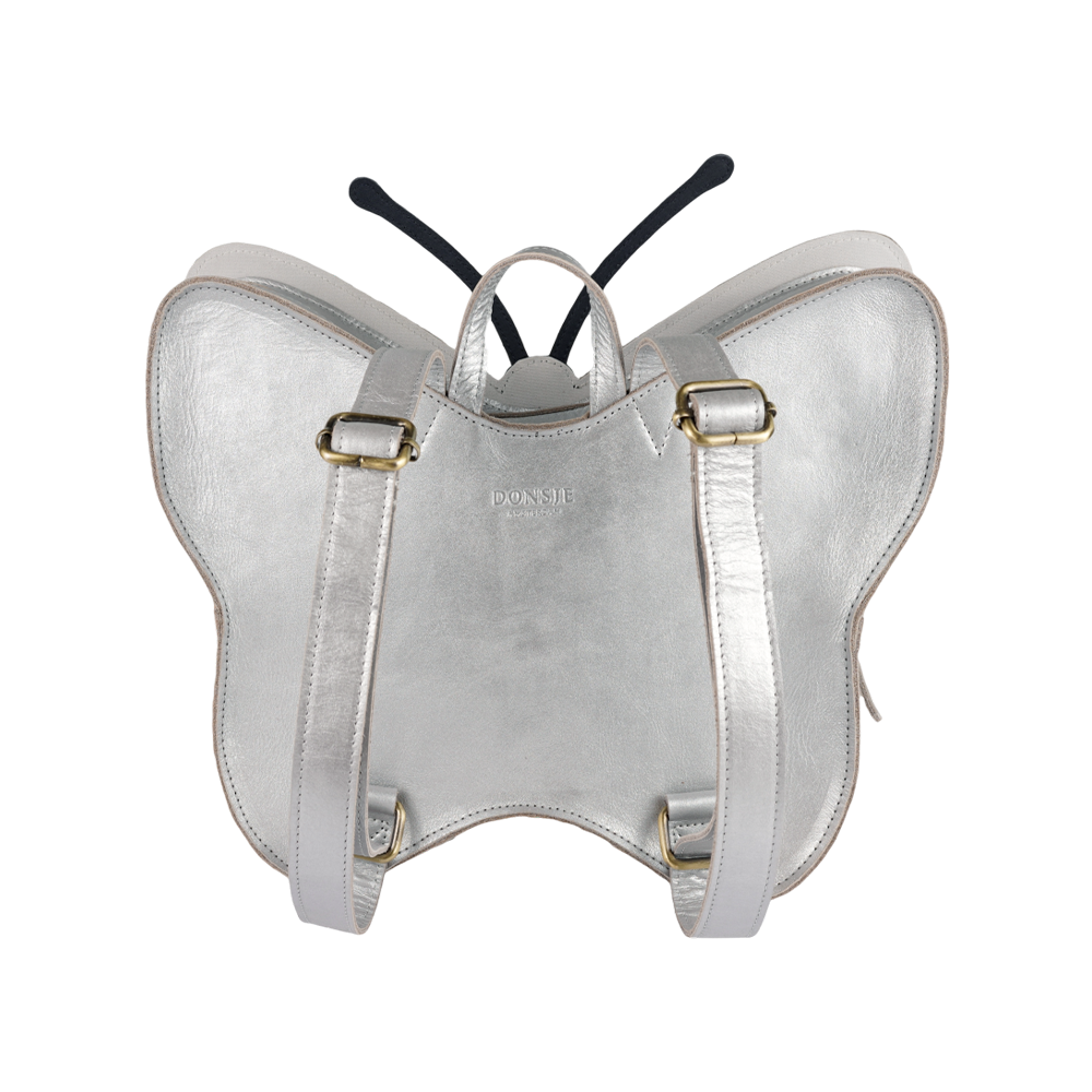 Alja Schoolbag | Vlinder | Silver Grey Metallic Leather