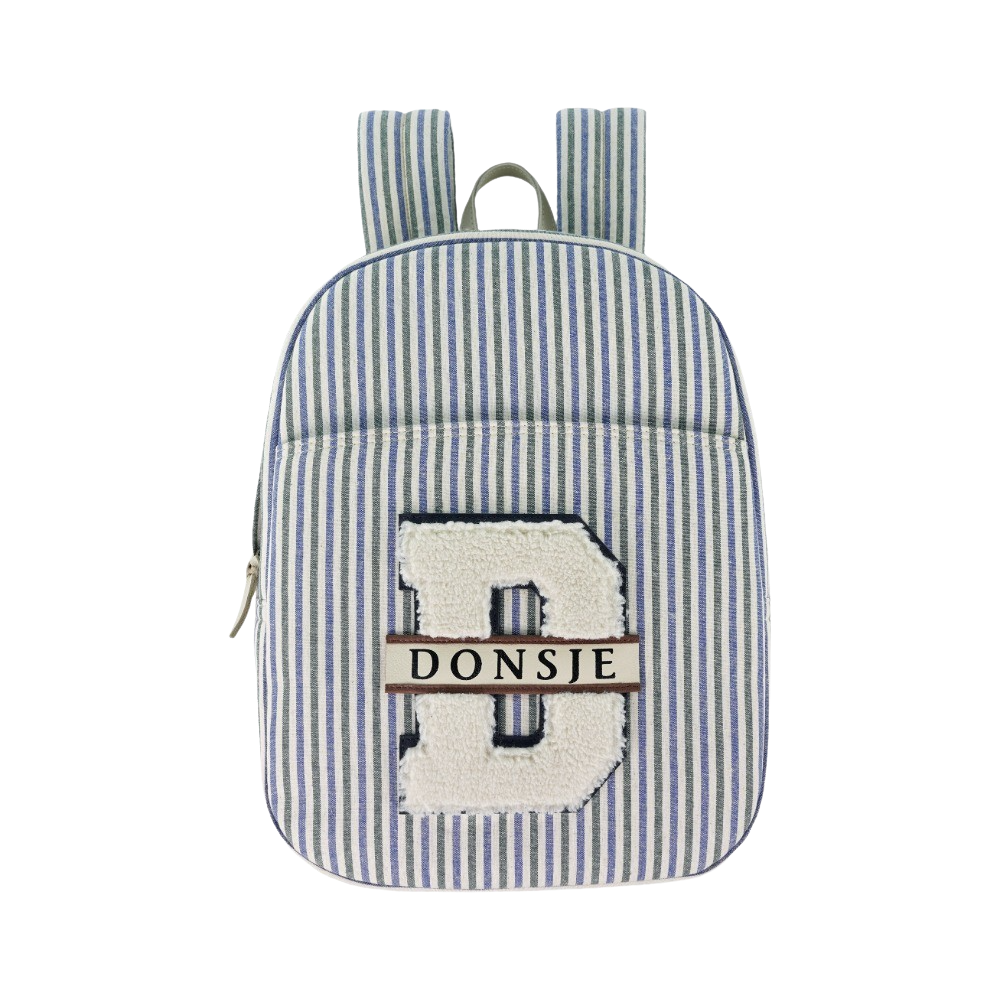Raffie Schoolbag | Blue - Moss Green Striped