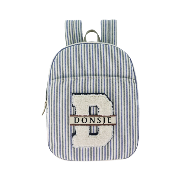 Raffie Schoolbag | Blue - Moss Green Striped