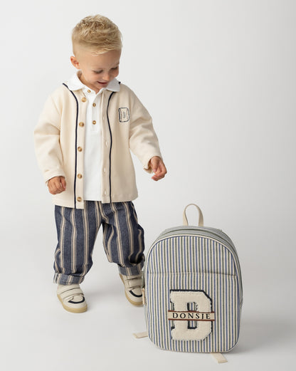 Raffie Schoolbag | Blue - Moss Green Striped