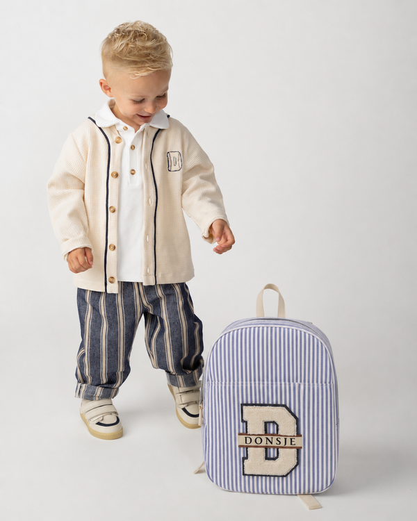 Raffie Schoolbag | Blue - Moss Green Striped