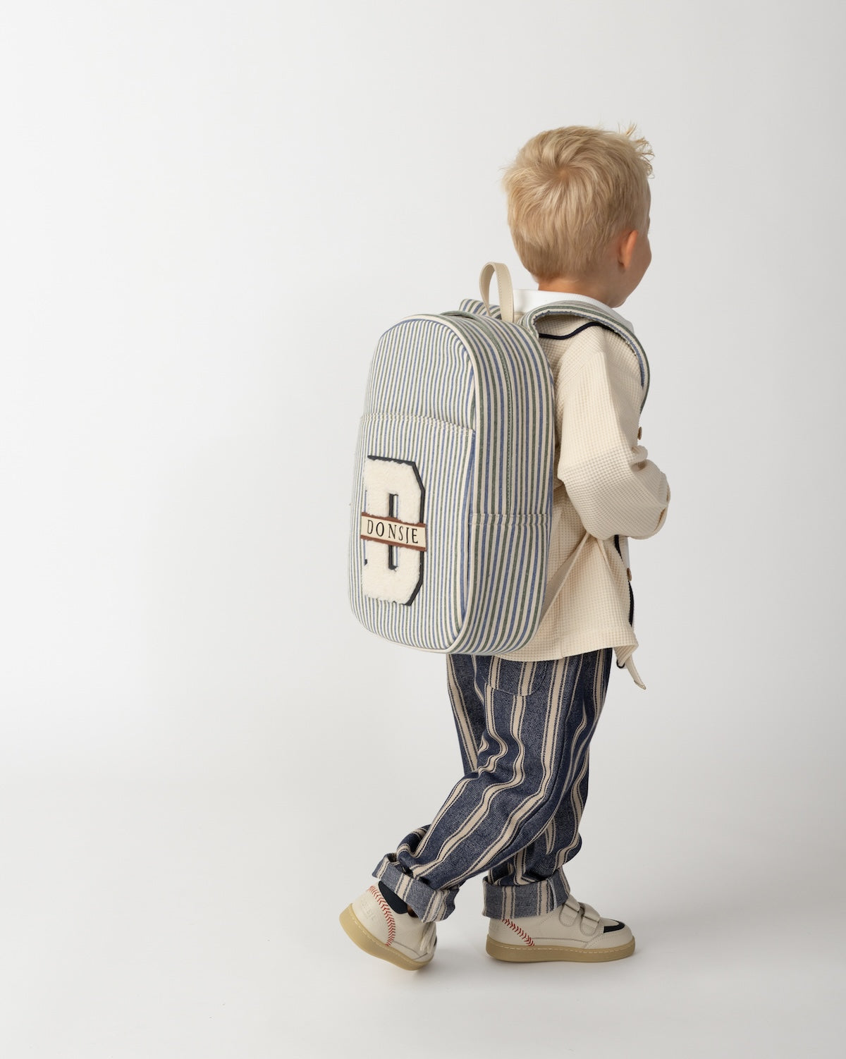 Raffie Schoolbag | Blue - Moss Green Striped