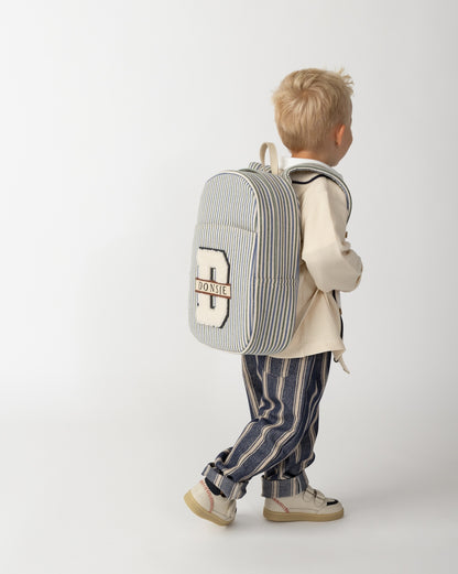 Raffie Schoolbag | Blue - Moss Green Striped