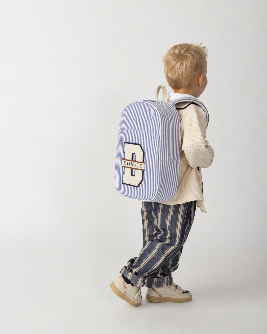 Raffie Schoolbag | Blue - Moss Green Striped