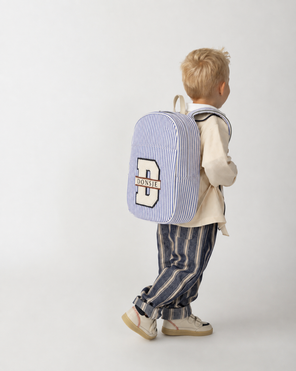 Raffie Schoolbag | Blue - Moss Green Striped
