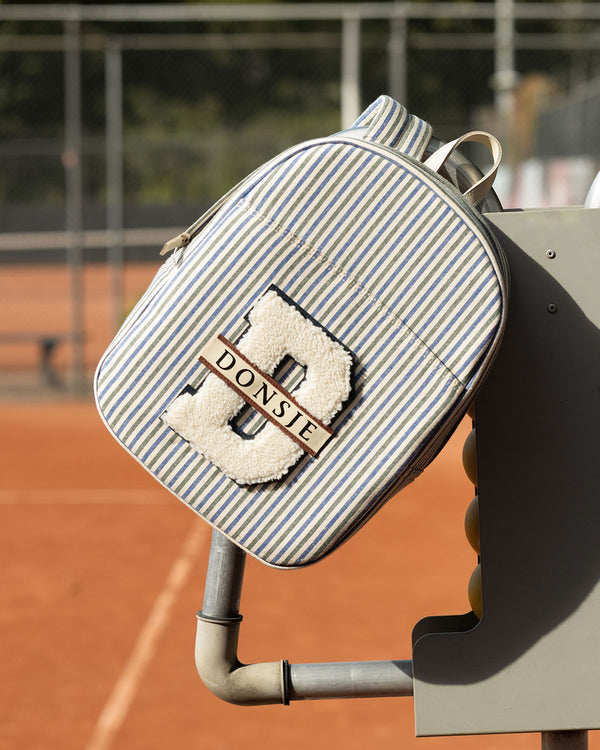 Raffie Schoolbag | Blue - Moss Green Striped