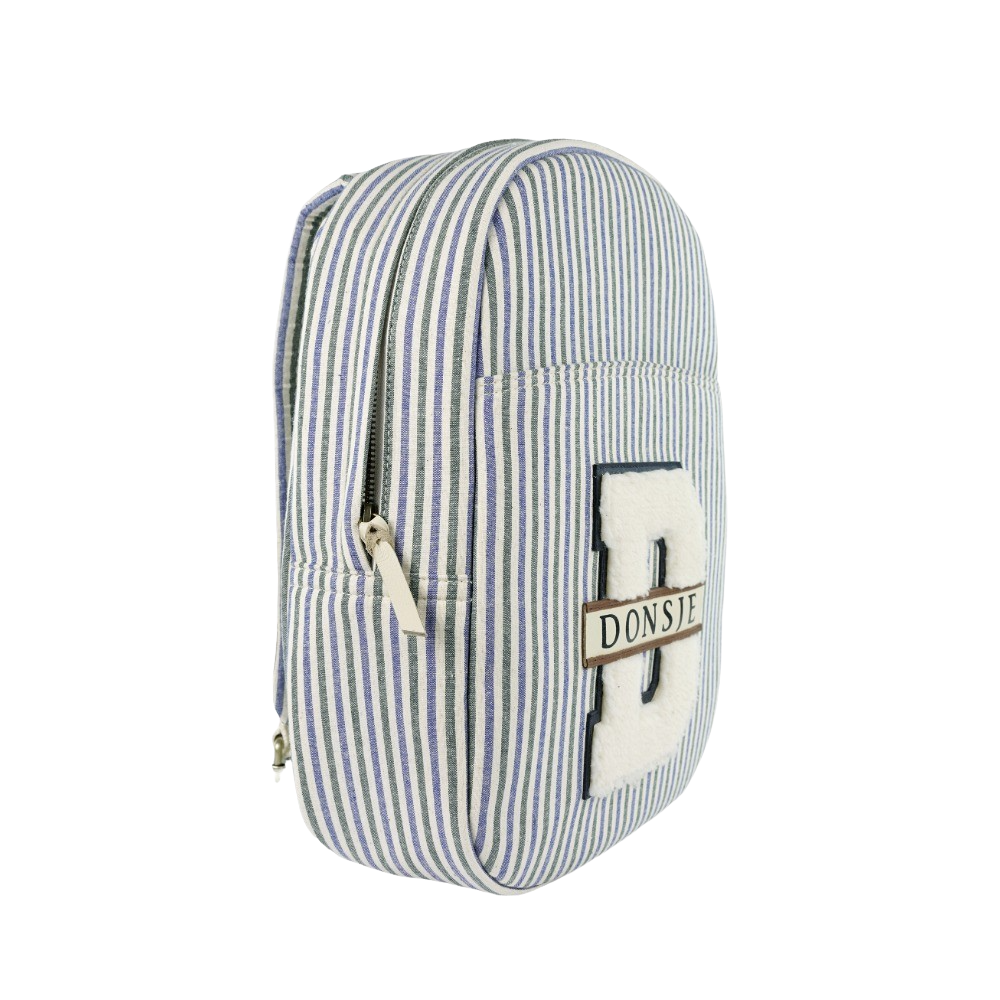 Raffie Schoolbag | Blue - Moss Green Striped