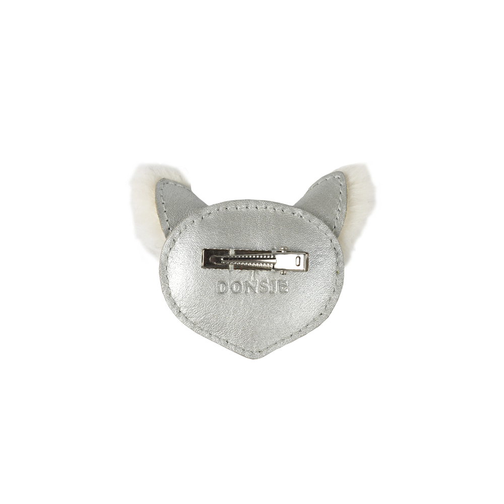 Josy Exclusive Hairclip | Polar Fox | Silver Grey Metallic Leather
