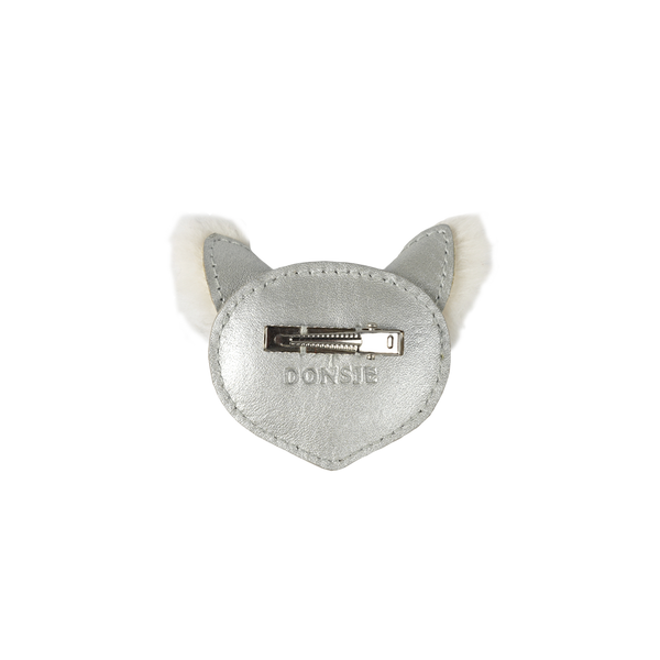 Josy Exclusive Hairclip | Polar Fox | Silver Grey Metallic Leather