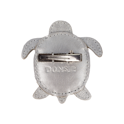 Gurt Hairclip | Shimmer Turtle | Silver Grey Metallic Leather