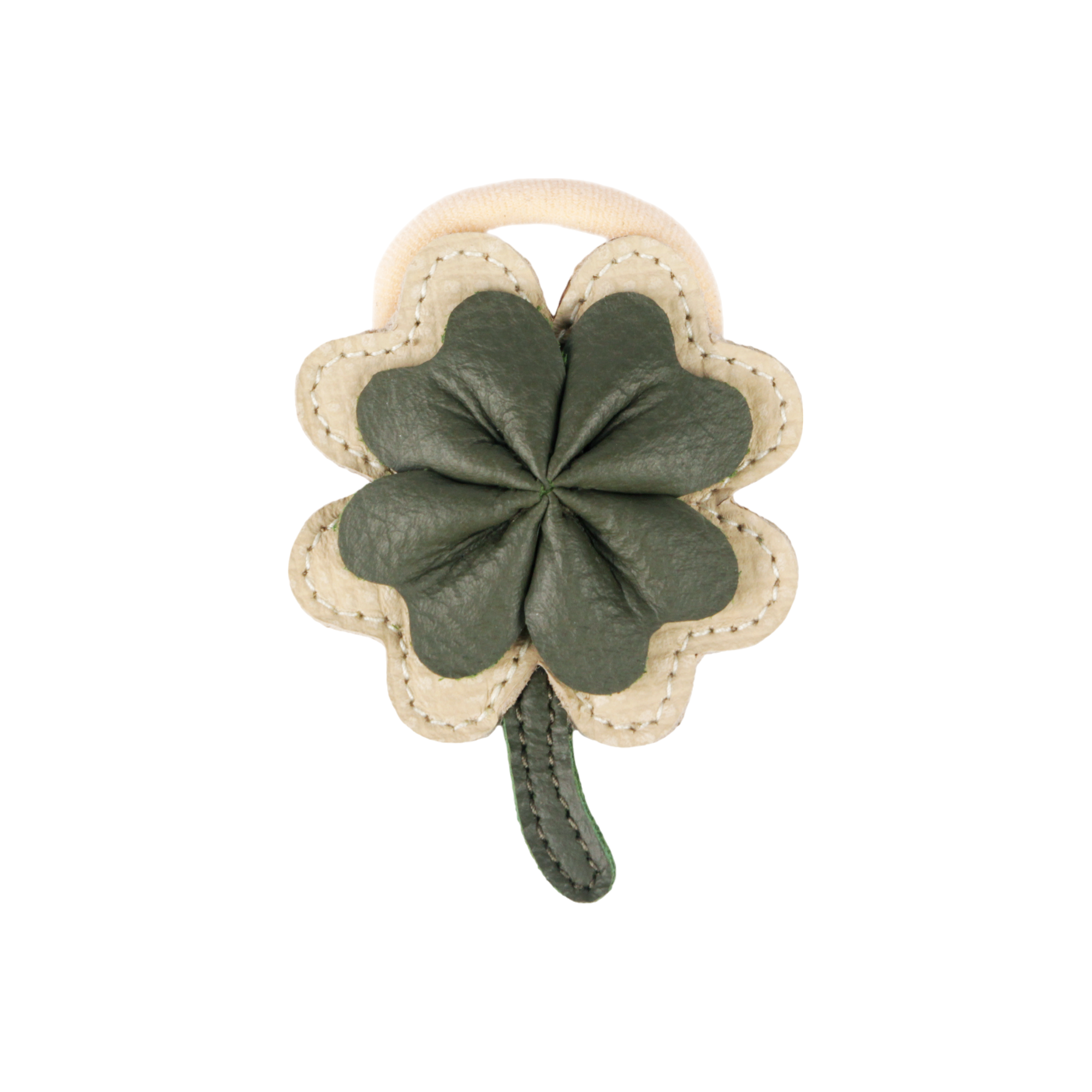 Sina Hair Tie | Four-Leaf Clover | Olive Leather