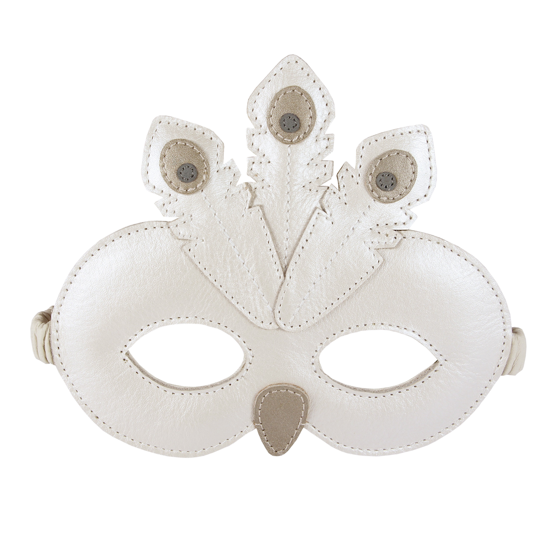 Tieri Mask | Peacock | Off White Metallic Leather