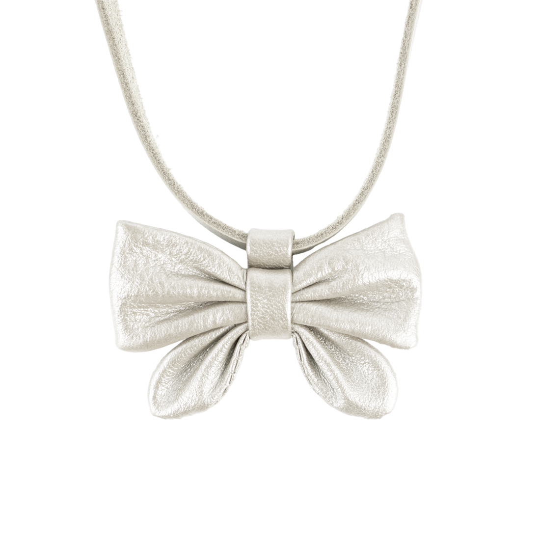 Dieny Necklace | Bow | Off White Metallic Leather