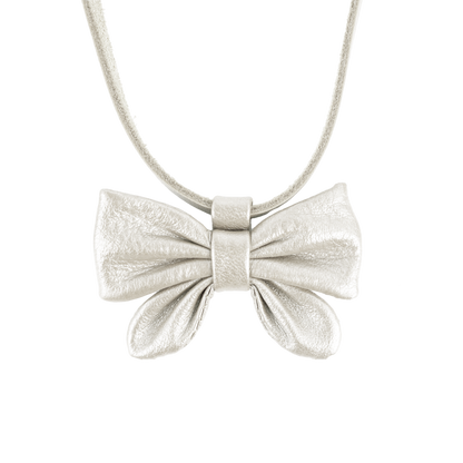 Dieny Necklace | Bow | Off White Metallic Leather