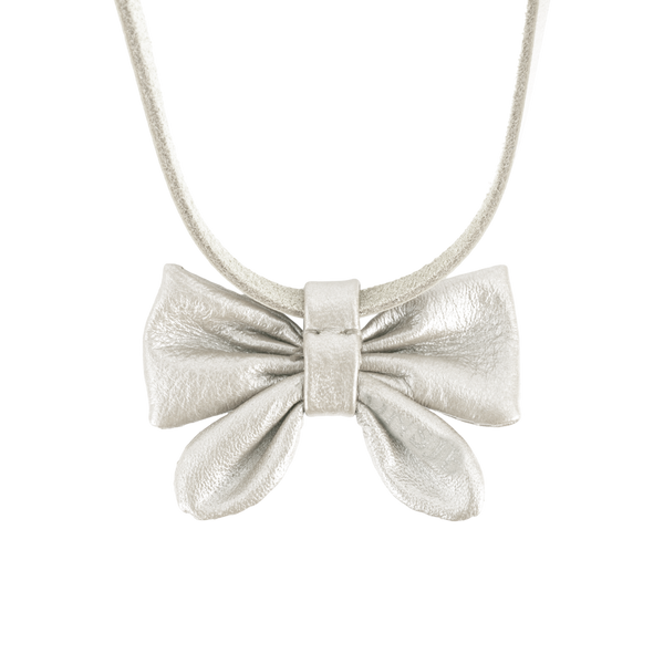 Dieny Necklace | Bow | Off White Metallic Leather