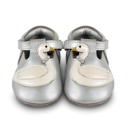 Shimmer Swan Shoes | Silver Grey Metallic Leather