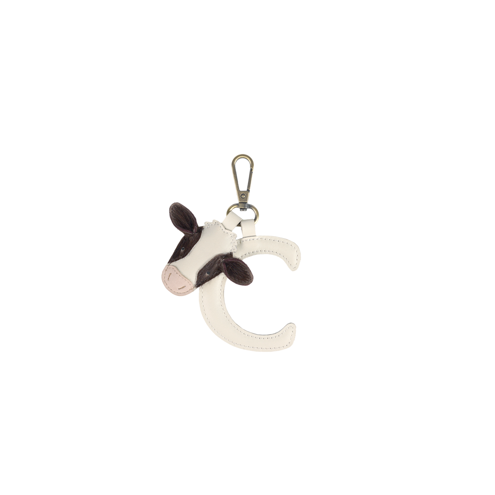 Alphabet Keychain Large | C | Off White Leather