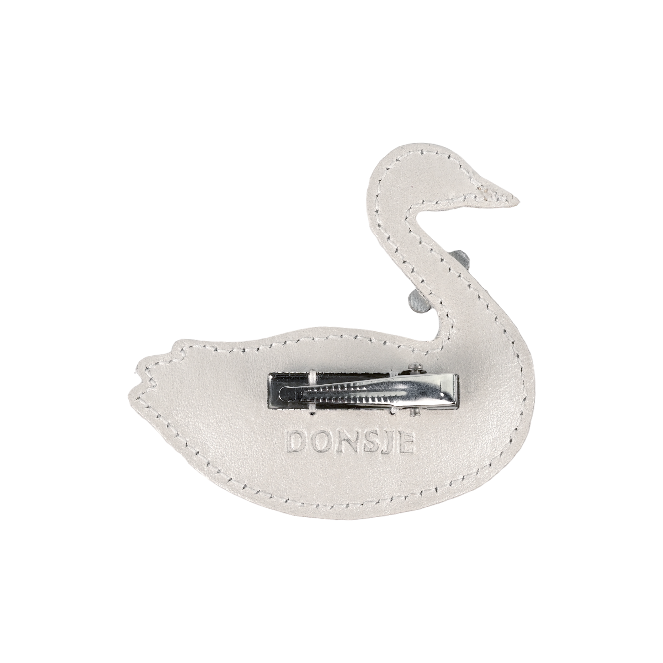 Shimmer Swan Clip | Off White Metallic Leather