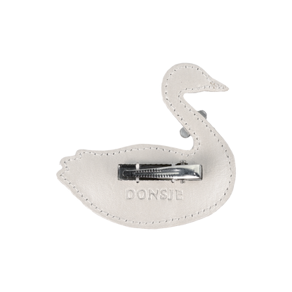 Shimmer Swan Clip | Off White Metallic Leather