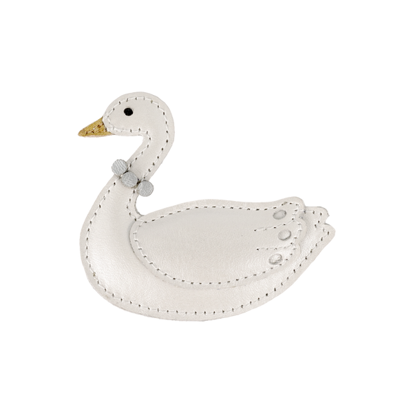 Shimmer Swan Clip | Off White Metallic Leather