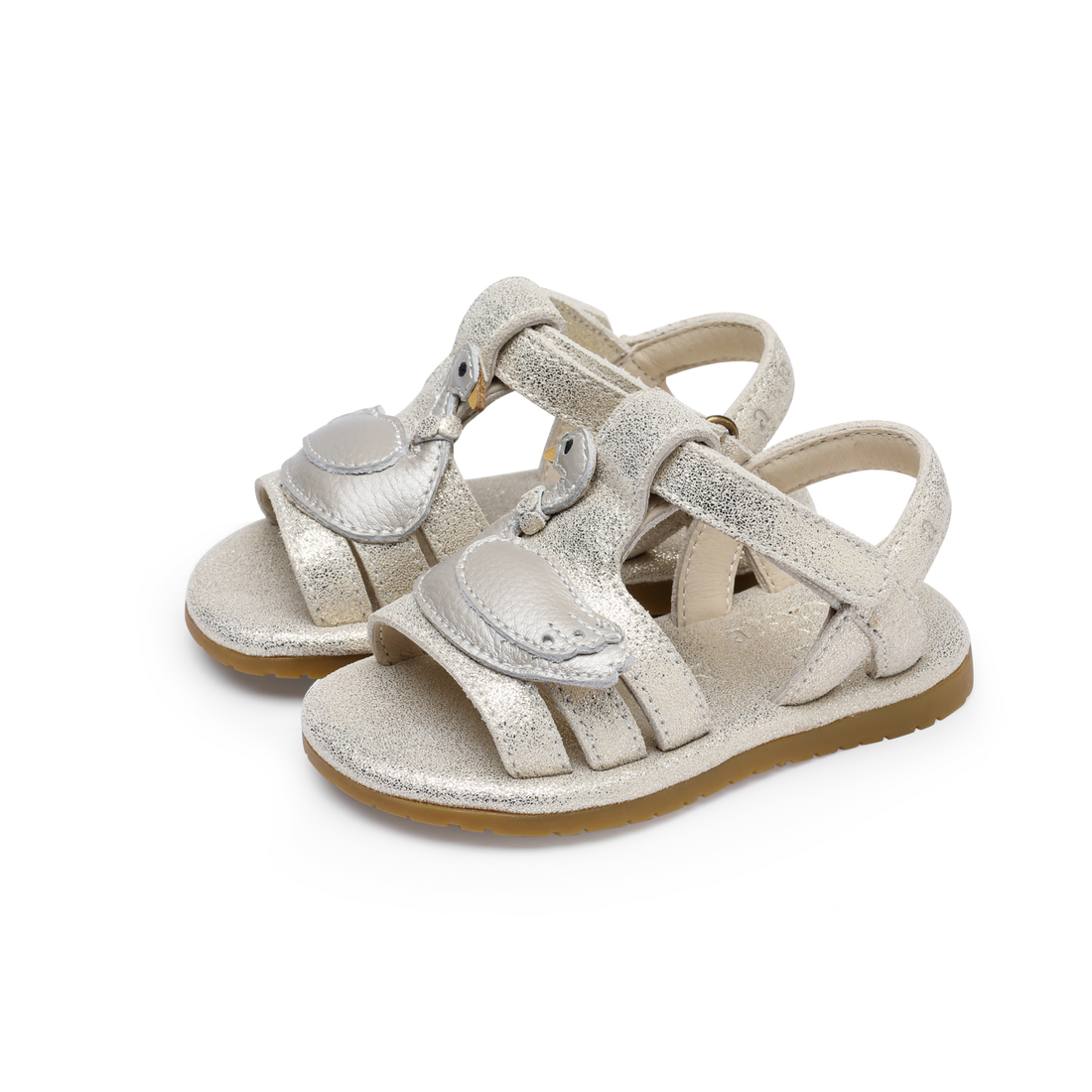 Tiny Swan Sandals | Silver Metallic Leather