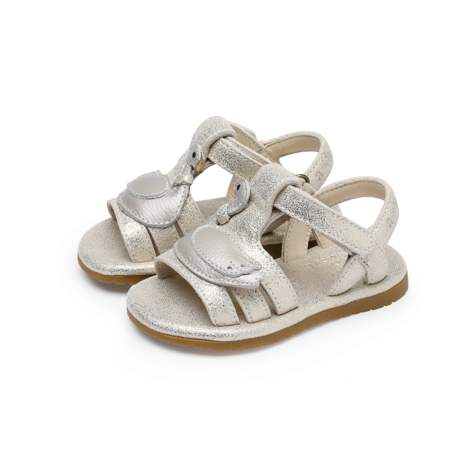 Tiny Swan Sandals | Silver Metallic Leather