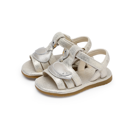 Tiny Swan Sandals | Silver Metallic Leather
