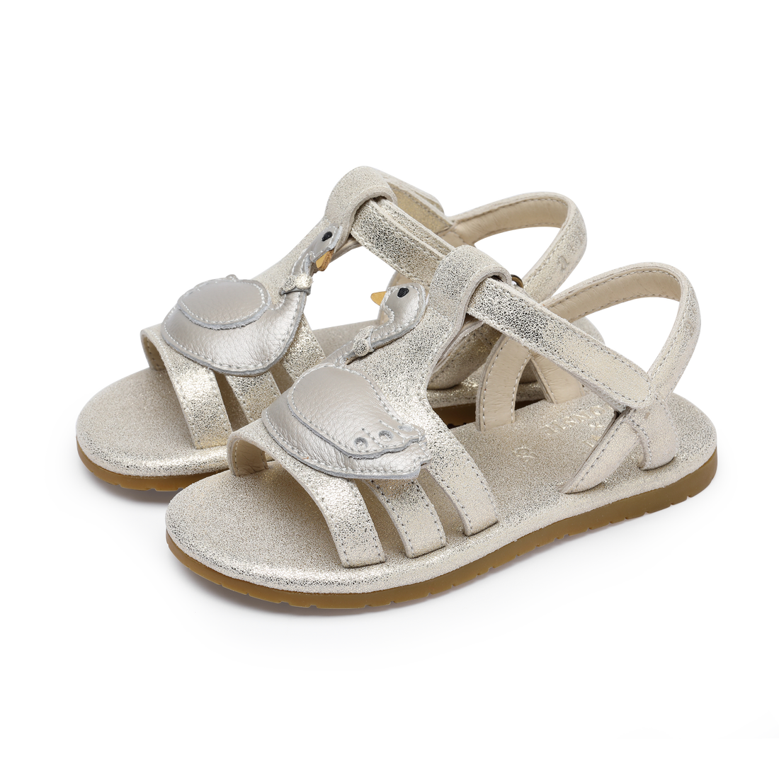 Shimmer Swan Sandals | Silver Metallic Leather
