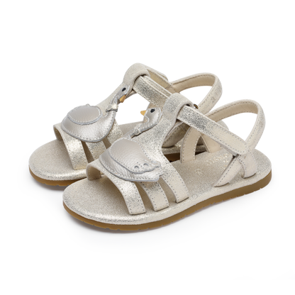 Shimmer Swan Sandals | Silver Metallic Leather