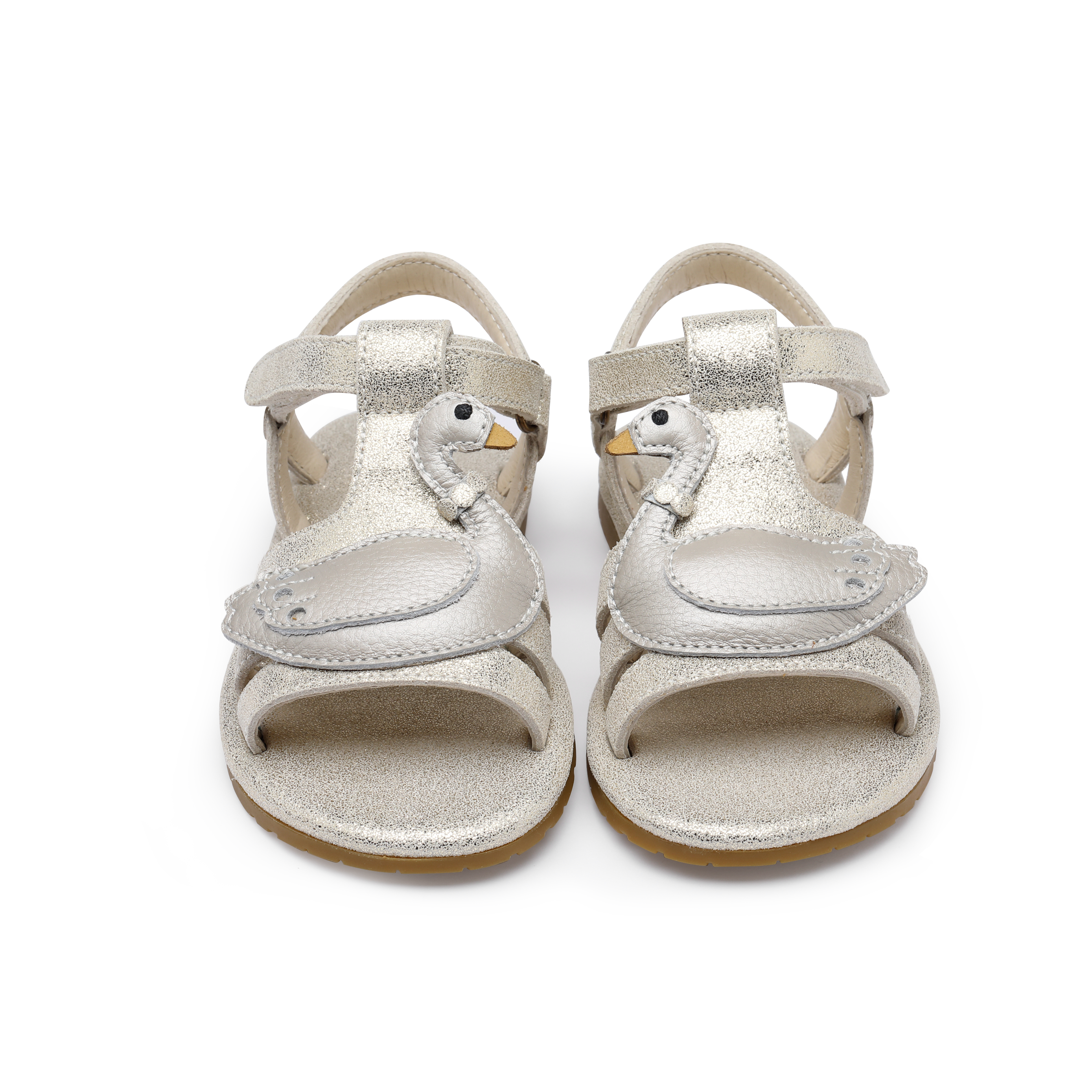 Shimmer Swan Sandals | Silver Metallic Leather