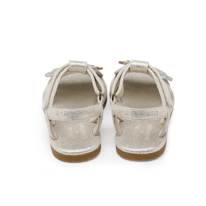 Shimmer Swan Sandals | Silver Metallic Leather