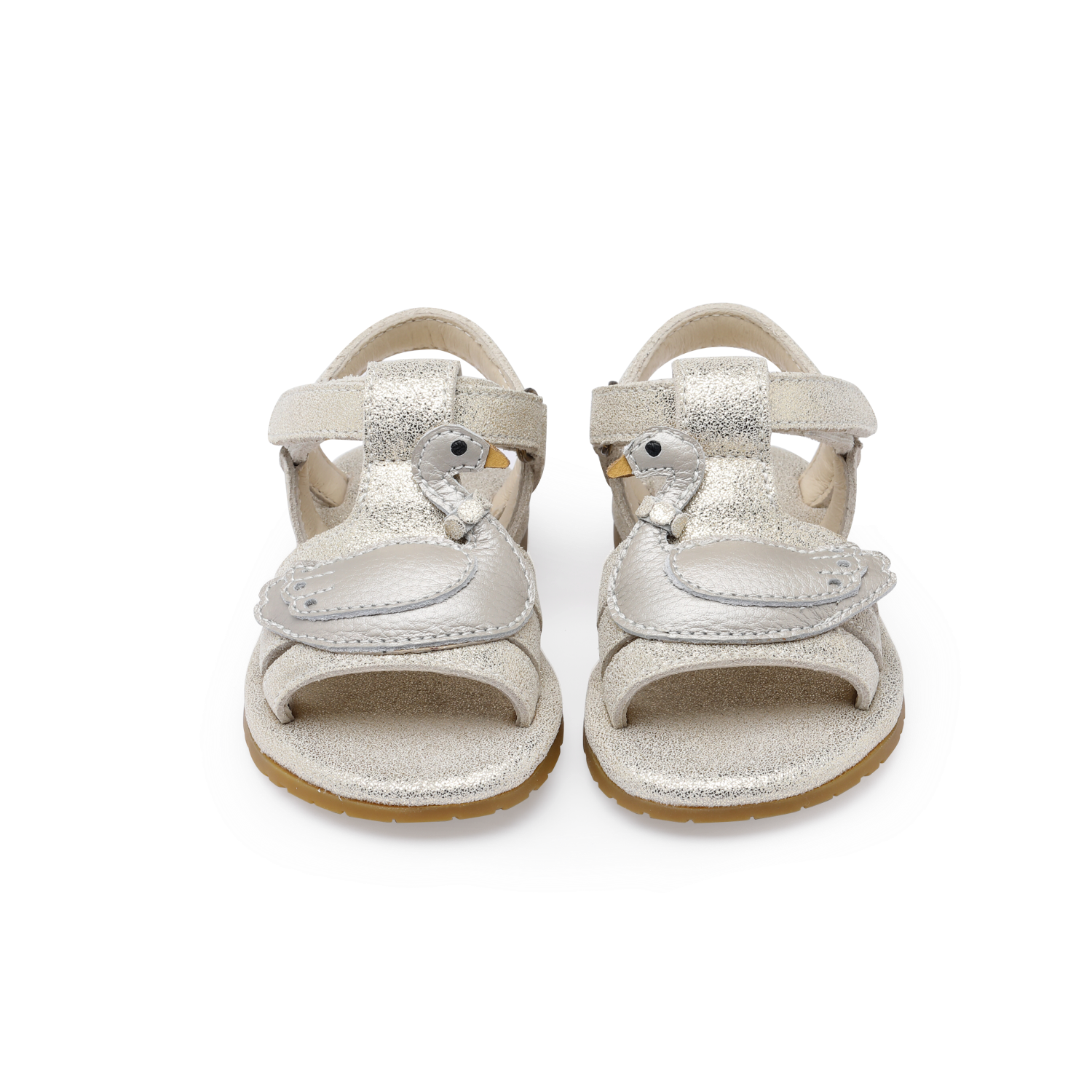 Tiny Swan Sandals | Silver Metallic Leather