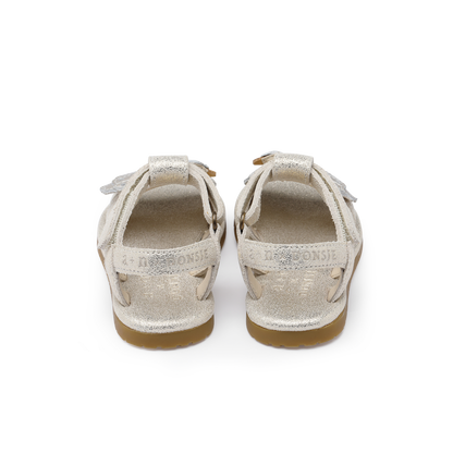 Tiny Swan Sandals | Silver Metallic Leather