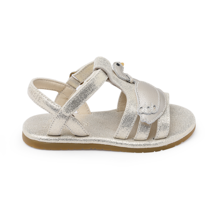 Shimmer Swan Sandals | Silver Metallic Leather