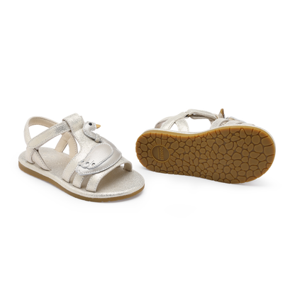 Shimmer Swan Sandals | Silver Metallic Leather