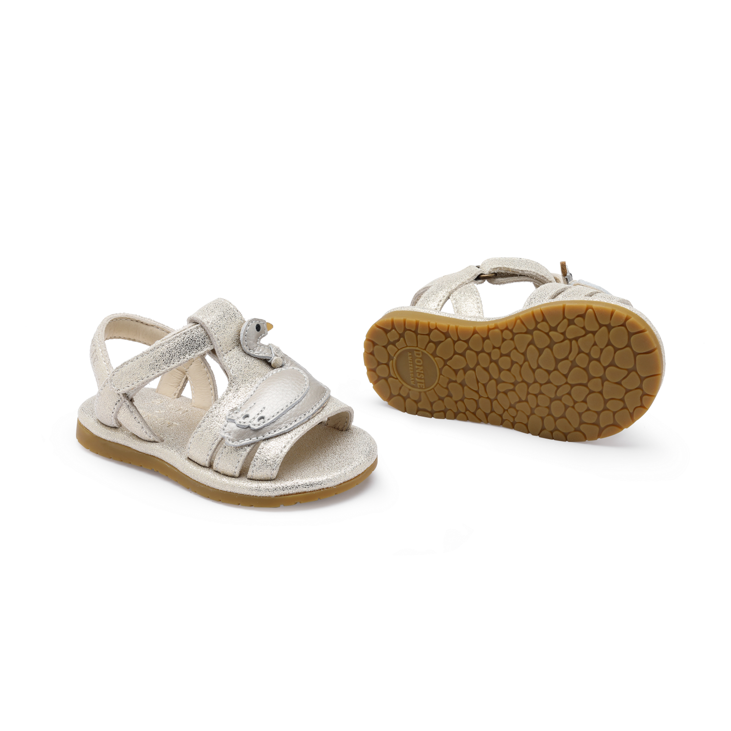 Tiny Swan Sandals | Silver Metallic Leather