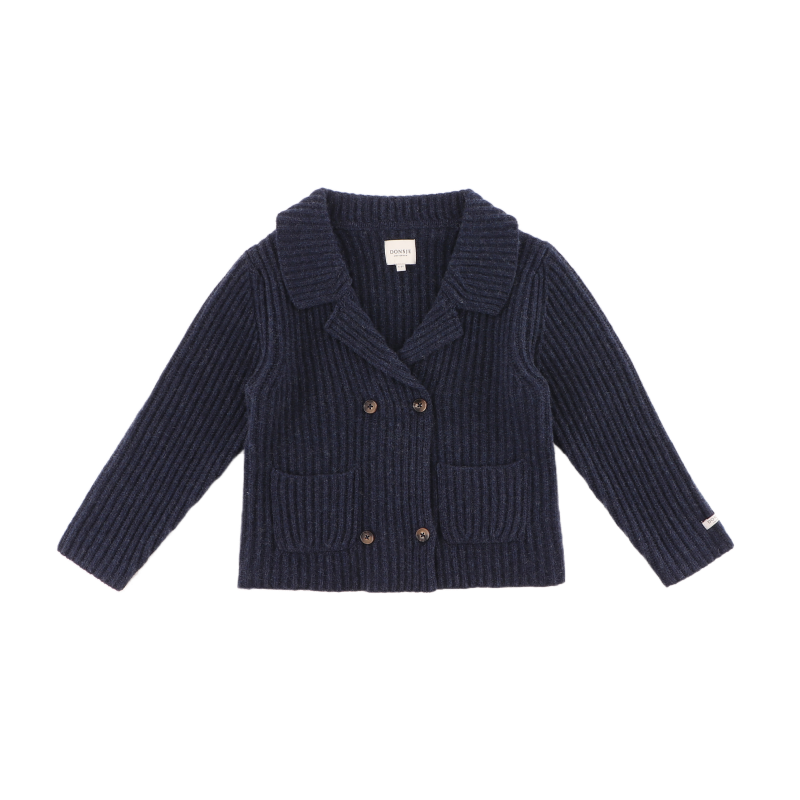 Sieb Merino Wool Cardigan | Blue Marine Melange