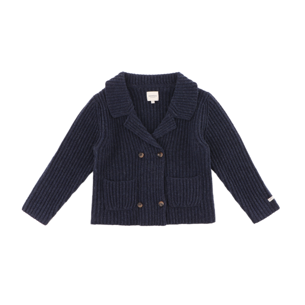 Sieb Merino Wool Cardigan | Blue Marine Melange