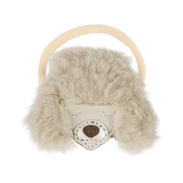 Josy Exclusive Hair Tie | Poodle | Off White Metallic Leather